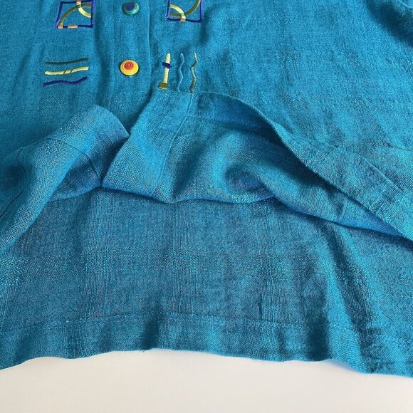 Nino Wong California Top XL Lagenlook Art To Wear Embroidered Linen Blen - Picture 15 of 16